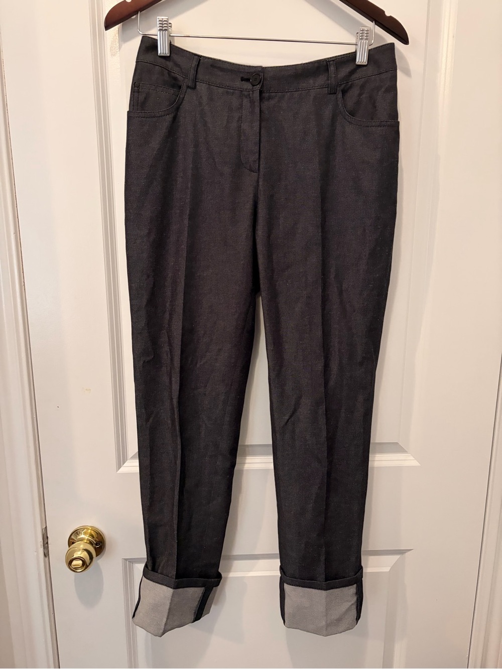 AKRIS PUNTO Bergdorf Goodman LINEN-COTTON Dark Gray Pants - Size 6